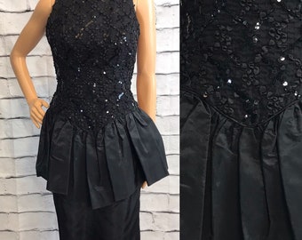 Vintage Black Open Back Peplum Cocktail Dress