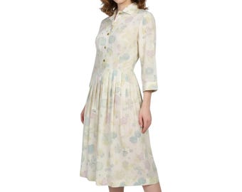 Vintage 40er Jahre Obst Print Hemdkleid | Handgemachtes 40er Jahre Baumwoll Plissee Tages Kleid | 40er Jahre Sommer Mode