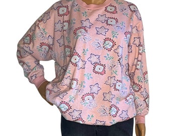 Vintage 80s 90s Pink Geometric Floral Sweatshirt Size Small