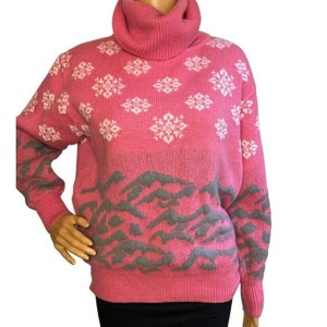 Vintage 90s Pink Abstract Turtleneck Sweater image 1