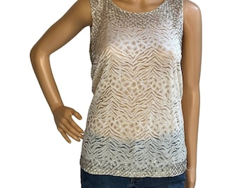 Vintage Y2K Andree Champagne White Lace Semi Sheer Beaded Tank Top Tamaño pequeño