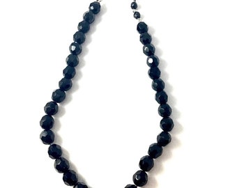 Vintage Black Glass Faceted Beaded Necklace