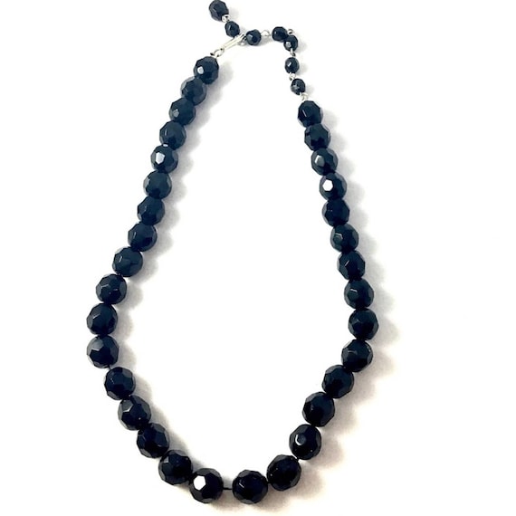 Vintage Black Glass Faceted Beaded Necklace