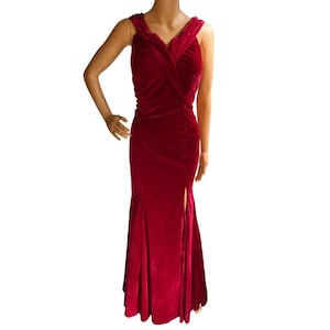 Vintage 90s handmade red velvet mermaid evening gown prom dress
