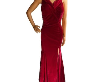 Vintage 90s handmade red velvet mermaid evening gown prom dress