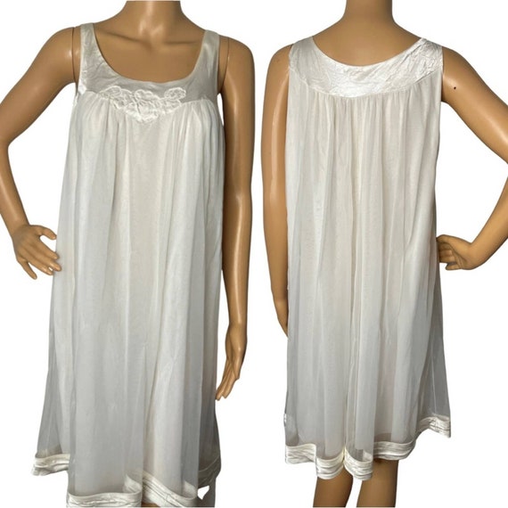 Vintage 60s White Poly Chiffon Babydoll Chemise N… - image 7