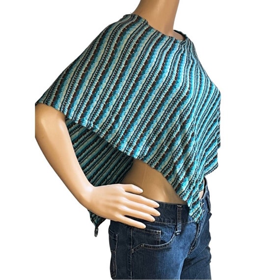 Vintage Y2K Turquoise Brown Silver Metallic Poncho - image 2