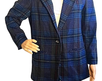 Vintage 80s 90s Women's Plaid Houndstooth Wool Blazer