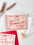 Bridesmaid Proposal Card | WHIMSICAL BOW PROPOSAL | will you be my | A6 red pink product logo