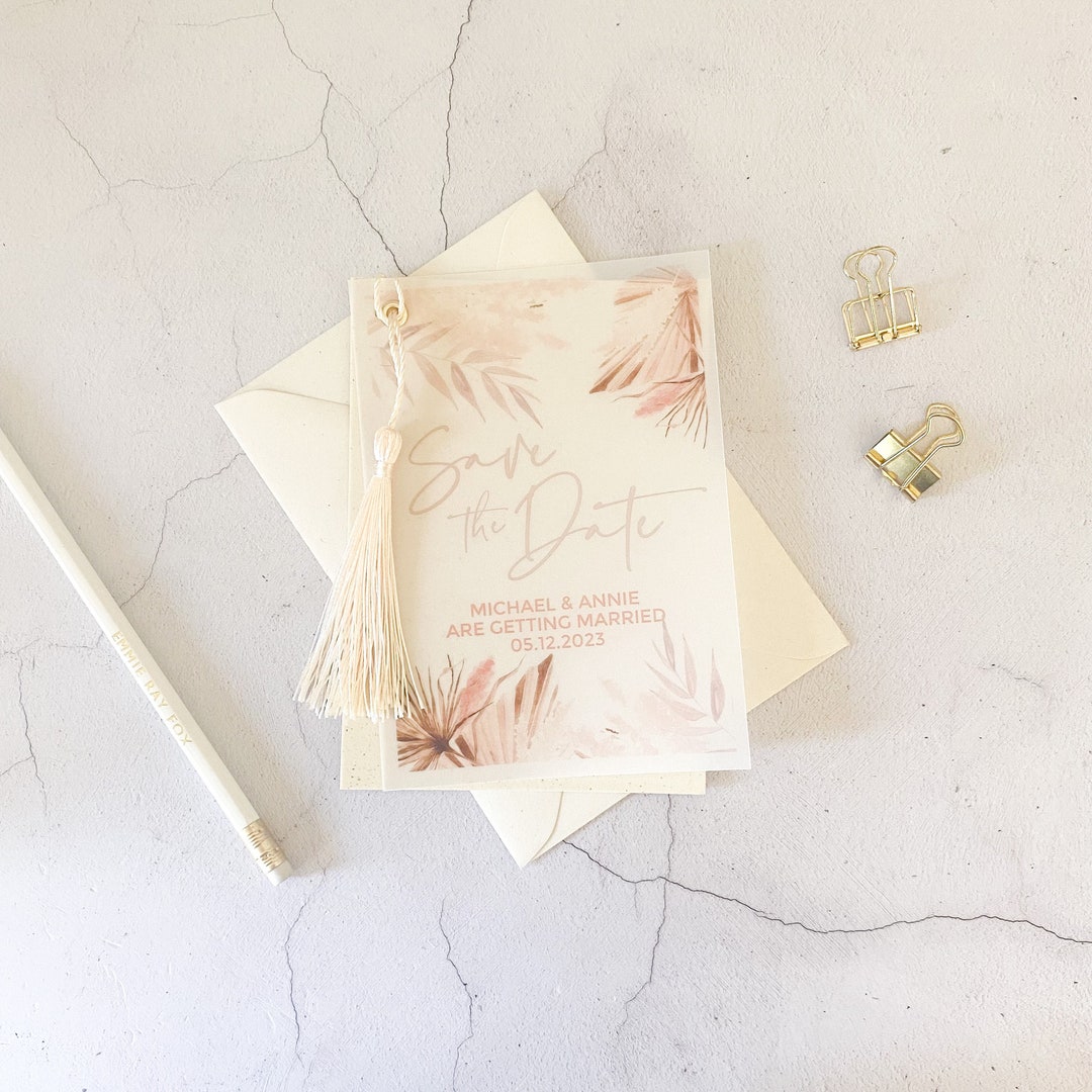 Vellum Save the Date BOHO PAMPAS GRASS Neutral Printed Etsy