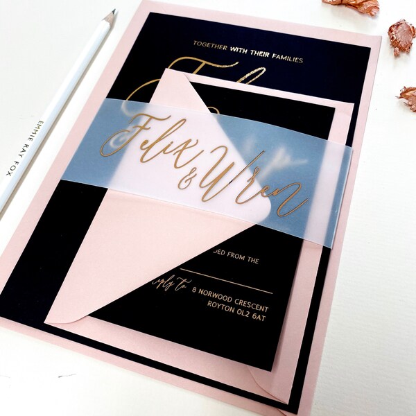 Wedding Invitation Black Cardstock Etsy