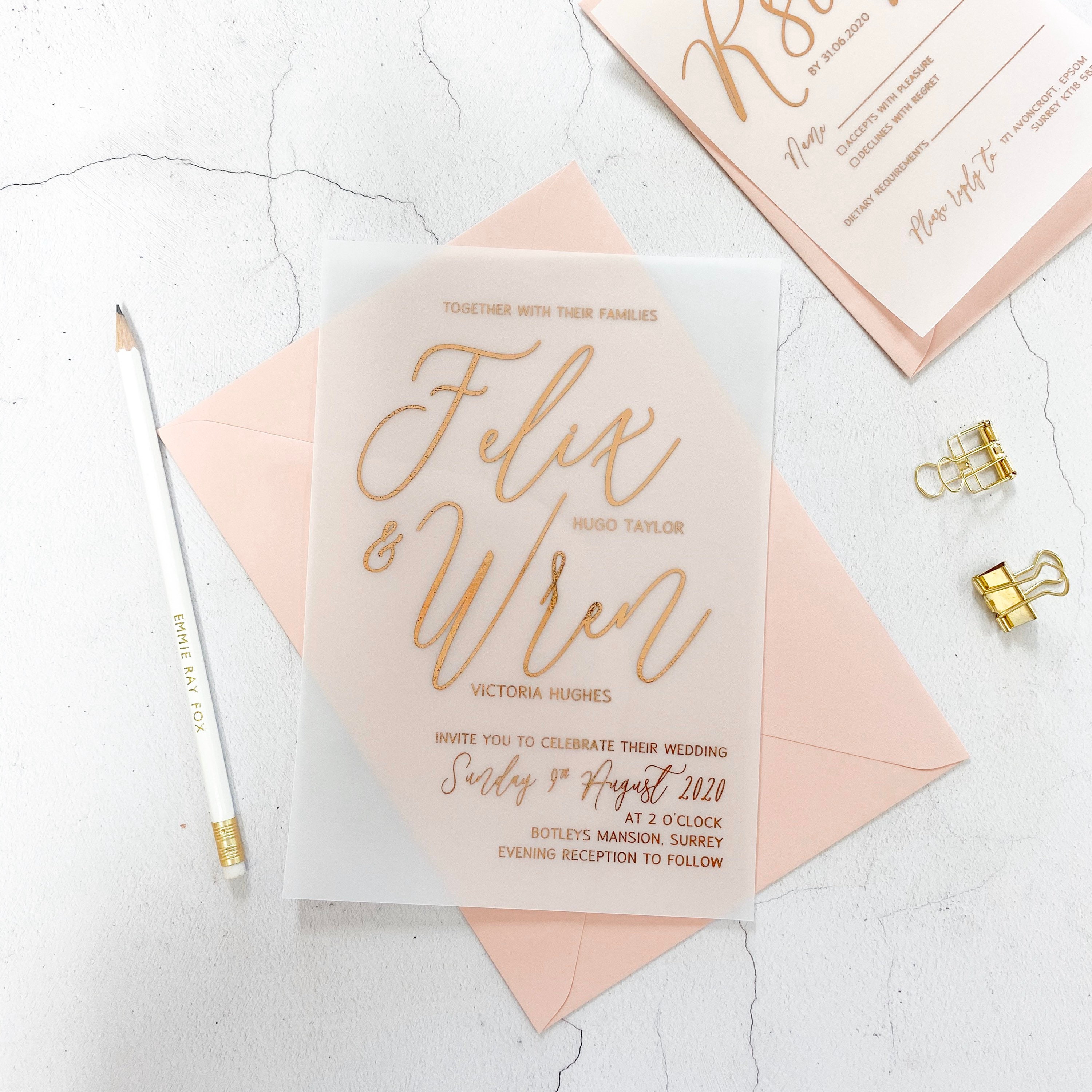 Foiled Vellum Wedding Invitation Set VELLUM BUNDLE Foil Etsy UK