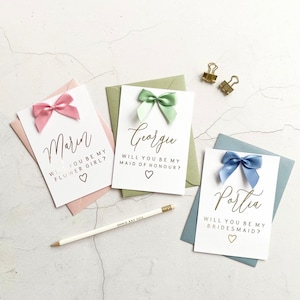 Bridesmaid Proposal Card | Foil White Cardstock | Sage Blue Pink Bow | will you be my | A6