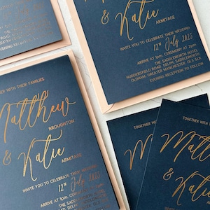 Foil Wedding Invitation Set | NAVY BLUE CARDSTOCK | Rose Gold Foil, Silver Foil, Gold Foil | A5 A6