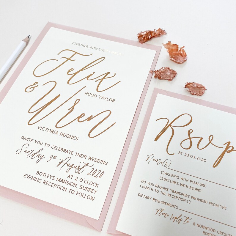 Foil Wedding Invitation Set Ivory Cardstock Rose Gold Etsy