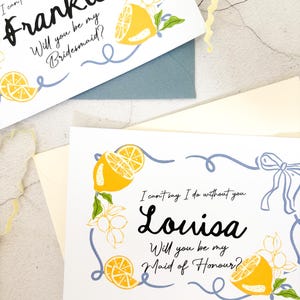 Cartão de pedido de casamento para madrinha | Pedido de casamento em limão AMALFI | você será meu | A6 azul amarelo
