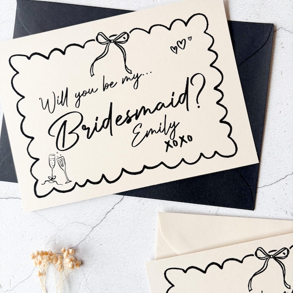 Bridesmaid Proposal Card | WHIMSICAL ALMOND PROPOSAL | will you be my | A6 neutral black