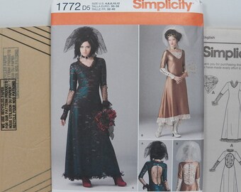 Molde para vestido de noiva gótico Simplicity 1772, com costas em renda, estilo steampunk, tamanhos 6 a 12.