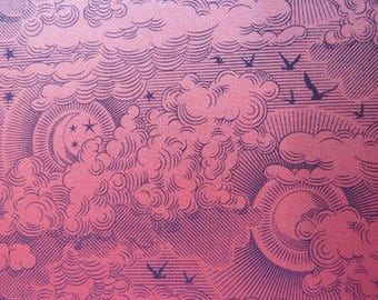 Tula Pink Free Spirit Daydreamer "Little Fluffy Clouds" Dragonfruit Cotton Fabric, Fluffy clouds birds in gradient shades pinkish to purple