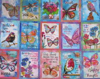 Panneau de tissu en coton Windham Fabrics « Shine One - Spread Kindness » par Jennifer Lambein, 91,4 x 111,8 cm, affirmations positives, fleurs et papillons