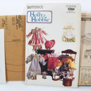 UNCUT Butterick 5084 パターン、16 インチ Holly Hobbie 人形用服のみ、4 つの衣装 - ドレス、ジャンパー、ブラウス、ブルマー、帽子、ナイトガウン、ナイトキャップ