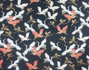 Asian Cranes Fabric, Gold Metallic Accents, Kyoto Garden Collection