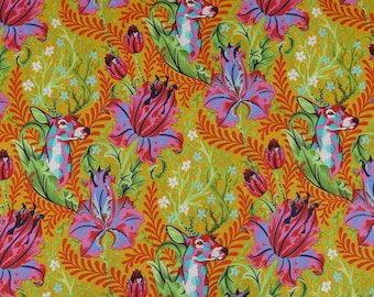 Tissu coton rose tula, Petites bêtes, imprimé cerf floral à pois