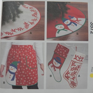 UNCUT Kwik Sew Pattern for Christmas Tree Skirts, Lined Stockings, Aprons with Pocket, includes Appliques, designed by Kerstin Martensson