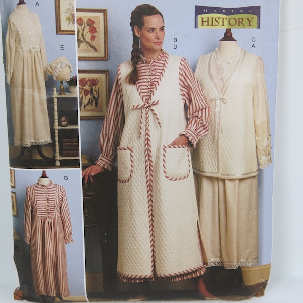 UNCUT Butterick  B5299 Making History Pattern, Nightgown, Vest, Robe and Bonnet, Rachel Wallis designer, Sizes Large (16-18) X-Large (20-22)