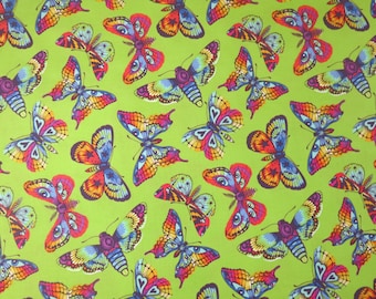 Free Spirit Tula Pink "Daydreamer" Butterfly Kisses Cotton Fabric, Butterflies Decorated with Eyes, Hearts, Stars, Item # PWTP172.AVOCADO