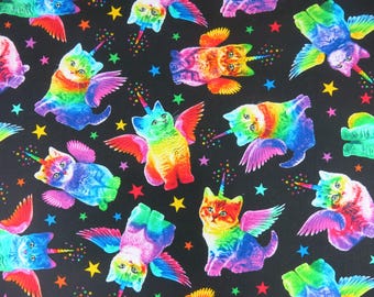 Timeless Treasures Cotton Fabric "Fantasy Rainbow Unicorn Winged Cats" #CAT-C7198
