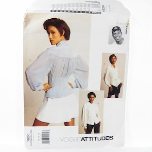 UNCUT Vogue Attitudes 1620 Pattern for Designer Blouse Collection by Byron Lars, Semi-fitted Blouses, Long Sleeves, Peplum, Sizes 14 16 18
