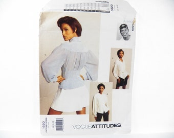 UNCUT Vogue Attitudes 1620 Pattern for Designer Blouse Collection by Byron Lars, Semi-fitted Blouses, Long Sleeves, Peplum, Sizes 14 16 18