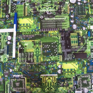 Computer Electronic Circuit Board Cotton Fabric, Timeless Treasures Item # GAIL-C8326, Math Science Fabric, Steampunk Fabric, Neon Greens