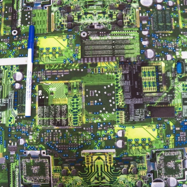 Computer Electronic Circuit Board Cotton Fabric, Timeless Treasures Item # GAIL-C8326, Math Science Fabric, Steampunk Fabric, Neon Greens