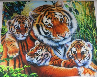 Lily's Pride Panel 100% Cotton Fabric by David Textiles/Art Licensing, Mother Tiger with her 3 Cubs, 35.5"x44" Panel, Quilting Craft Fabric