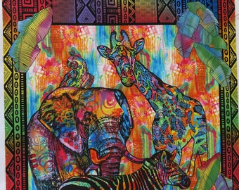 Panel de tela "Animales de la jungla" de Dean Russo, algodón colorido (23 x 44)