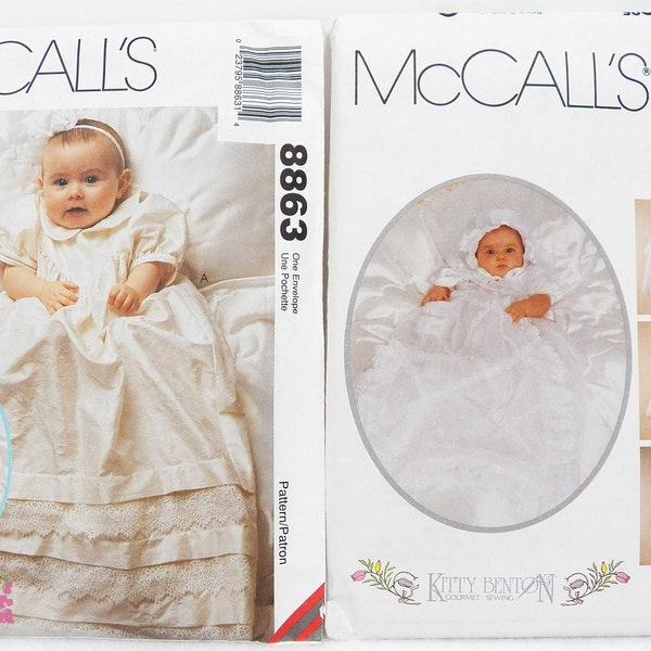 UNCUT Simplicity 7553 OR 8863 Patterns for Baby Wardrobe of Christening Gown, Slip, Bonnet, Short  Romper with Cuffs and Brimmed Hat