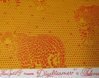 Tela de algodón Tula Pink Lil Jaguars, naranja Papaya Daydreamer