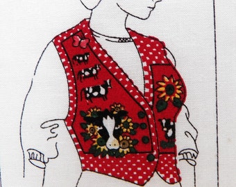 Vintage Cow Vest Fabric Panel, Concord's American Homestead, Cotton Cut and Sew