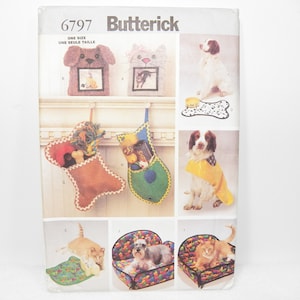 OSKRIT Butterick-mönster för hund- och katttillbehör, julstrumpor med fisk eller ben, kuddramar, bordsunderlägg, regnrock, hatt och sängar