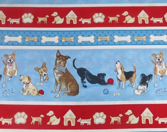 Borde de tela de algodón con rayas "A Place to Call Home" de Grace Violet Designs para Henry Glass: 5 rayas de perros y 11 rayas más pequeñas de huesos...