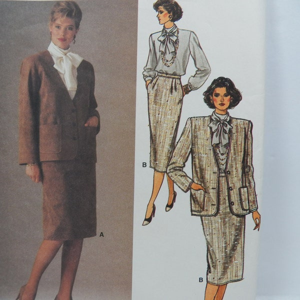 UNCUT Vogue 9359 Pattern for Long Sleeve Jacket, Front Tie Blouse, Straight Skirt, Three Piece Outfit, Sizes 12 14 16, Pullover Blouse