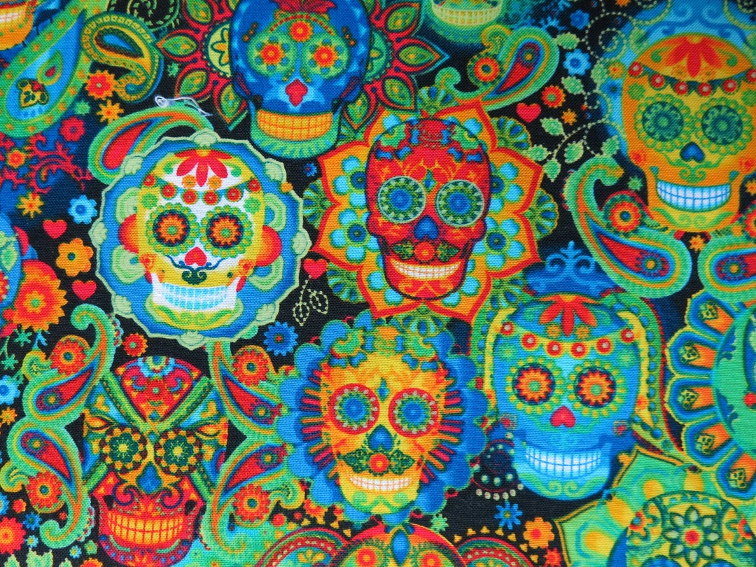 Floral Sugar Skulls Cotton Fabric From Timeless Treasures, Item #FUN ...