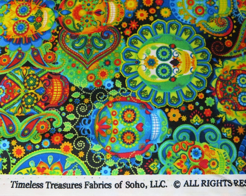 Floral Sugar Skulls Cotton Fabric From Timeless Treasures, Item #FUN ...