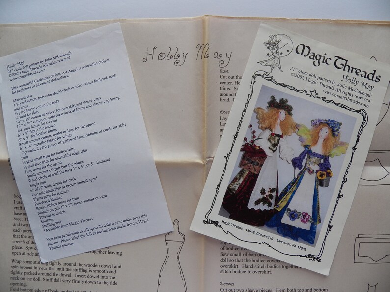 Folk Art Winged Angels Holly May a 21 Cloth Doll Pattern by Julie McCullough for Magic Threads Christmas Decor