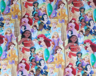 Tela de algodón empaquetada de princesas de Disney, los personajes de Disney incluyen a Ariel, Bella, Cenicienta, Jasmin, Rapunzel, Tiana, Moana...