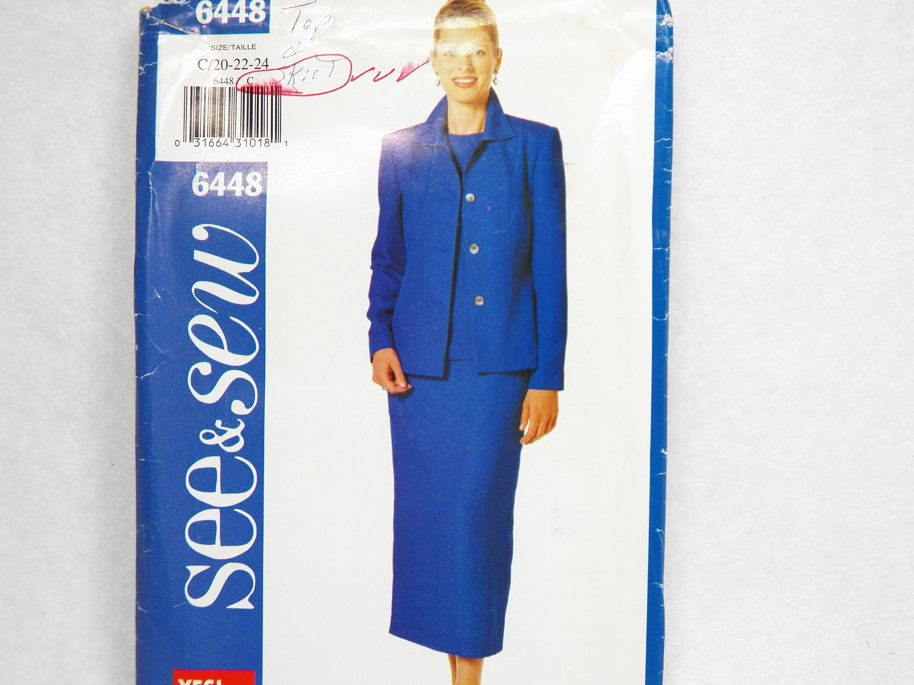 UNCUT Butterick See & Sew 6448 Pattern for a Three Piece Suit of Jacket Sizes 20 22 24 Pullover Top and Straight Skirt Bust 42 to 46 UNCUT Butterick See & Sew 6448 Pattern for a Three Piece Suit of Jacket Sizes 20 22 24 Pullover Top and Straight Skirt Bust 42 to 46