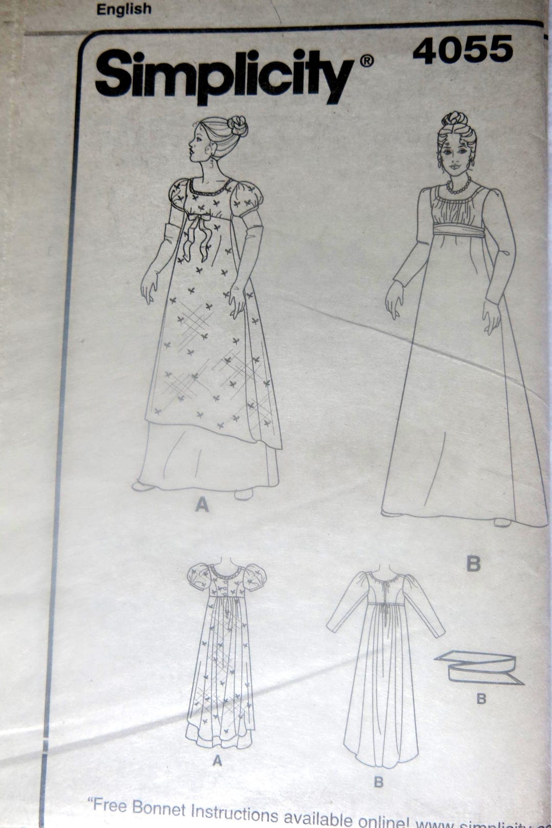 Simplicity Regency Pattern Simplicity 4055 Regency Dress Pattern, Empire Waist, Sizes 6-12 - Etsy UK