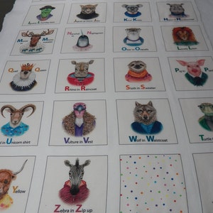 Zootopia A-Z Fabric Panel, 26 Snazzily Dressed Animals, 22001 Beige by Rachel Neiman for Elizabeth's Studio, 24 x 44 approx. 5 blocks image 8